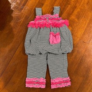 Me, Me, Me two piece striped & ruffled outfit. Top W/ pocket & pants. 24 months